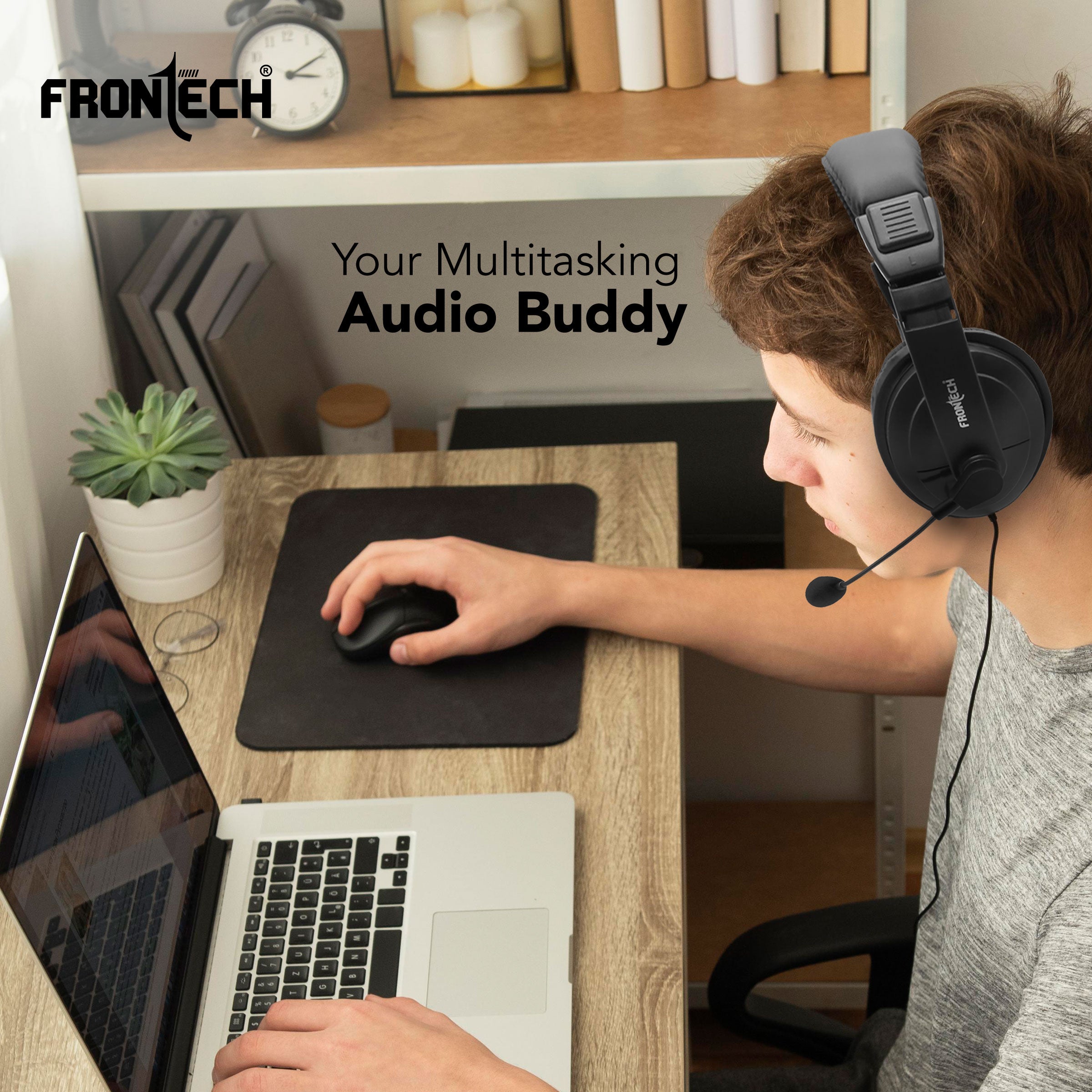 Frontech On-Ear USB Headphone | 40mm Drivers, Built-in Mic, Adjustable Boom (HF-3442) Frontech On-Ear USB Headphone | 40mm Drivers, Built-in Mic, Adjustable Boom (HF-3442)
